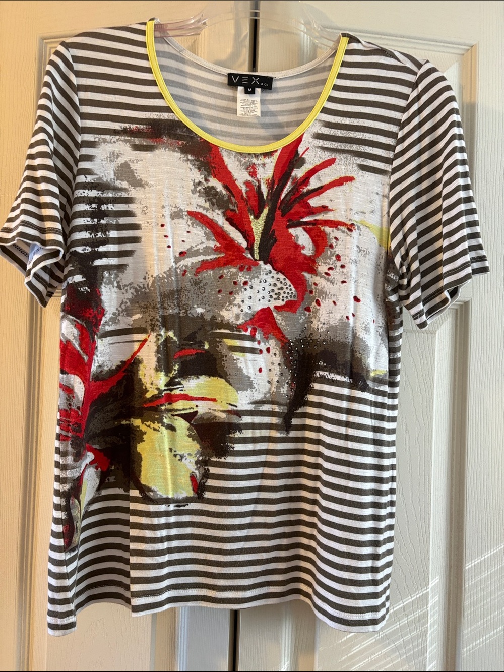 VEX & Co Striped Short-Sleeve Tee with Red & Yellow Floral Accent